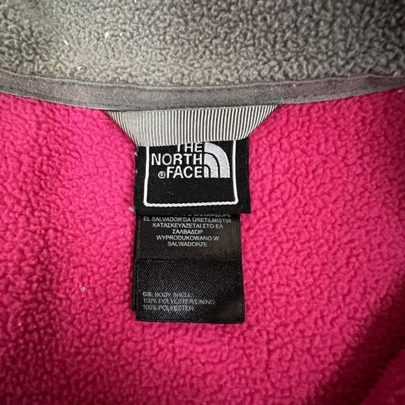 North Face Full Zip Pink Gray Fleece Jacket Logo Pocket Mock Collar Size Large - Picture 5 of 9